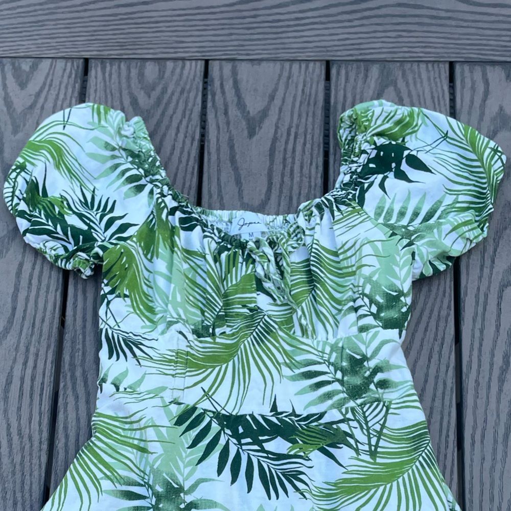 Japna Leaf/palm print mini dress w keyhole size medium - Picture 4 of 6